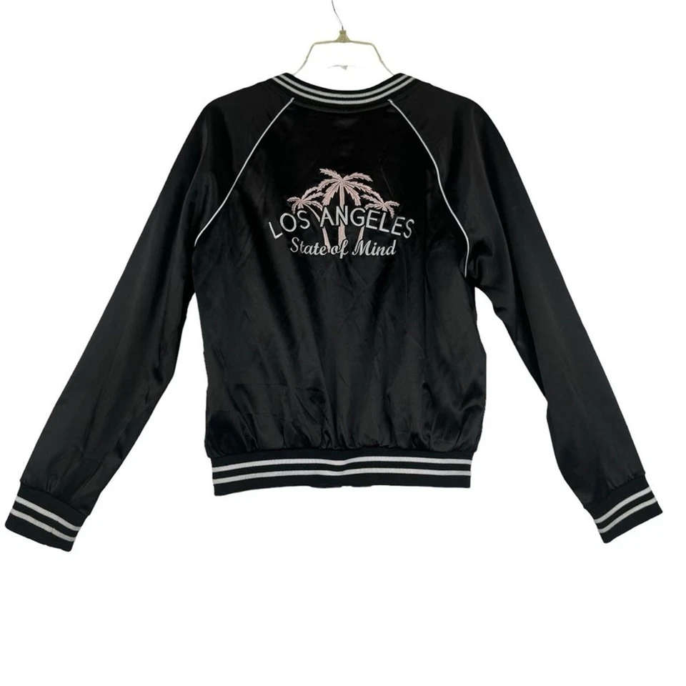 Chaqueta Bomber Full Tilt Mujer Talla XL Palmera Bordada Negra Satén Y2K Foto 3 de 4