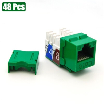 48 Pcs Cat6 RJ45 Network LAN Ethernet Keystone Jack 110 Punch Down Snap In Green
