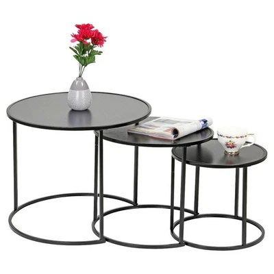 TAYLOR & BROWN Set of 3 Black Round Nesting Tables Modern Coffee Side Tables Living Room Decor
