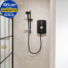Image of Triton Amala Electric Shower Matt Black & Brushed Brass 9.5kW 5 Spray Handset