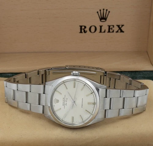 Men's Rolex OP Air-King Ref.#5500 w/Box 34mm Silver Sunburst Dial W256872-1