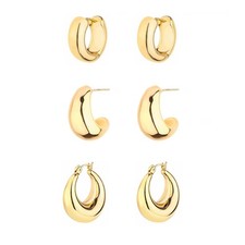 Gold Chunky Hoop Earrings Set for Women, 14K Gold Plated Twisted Huggie Hoop ...