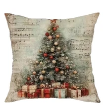 Vintage Retro Christmas Tree Gifts Linen Throw Pillow Cover Holiday Home Decor