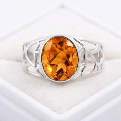 Men's Oval Citrine Ring, Sterling Silver, November Birthstone Jewelry
