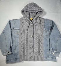 Daisy Denim Jacket Cable Knit Sweater Mash Up Y2K Retro MEDIUM