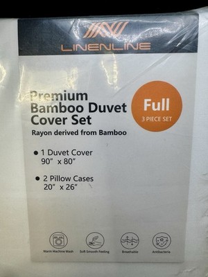 LINENLINE Premium 100% Bamboo Duvet Cover Set 80''x90'' Full White