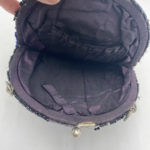 Antica borsa Dresda Flapper anni 20 con perline art deco blu nera vintage - Foto 9 di 9