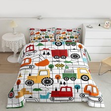 Construction Bedding Set Twin Size Equipment Trucks Comforter Set Constructio...