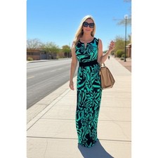 Covington Woman Maxi Black and Aqua Green Sleeveless Pullover Round Neck Sz 14W