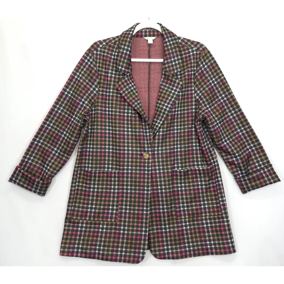 Cato клетку Blazer женщин L коричневый розовый одна кнопка длинным рукавом Куртка Пальто Academia - Изображение 2 из 4