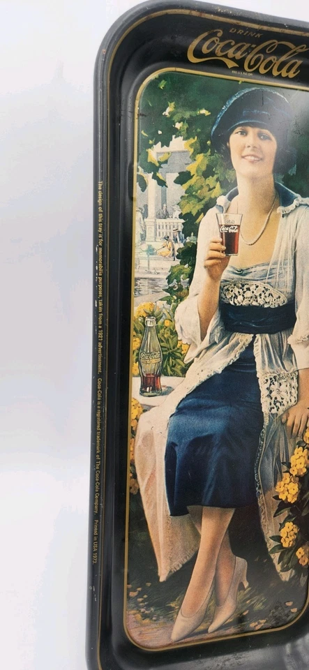 Vintage Coca Cola Tray 1973 Flapper Girl 1921 Ad Metal Serving Platter - Image 2 of 4