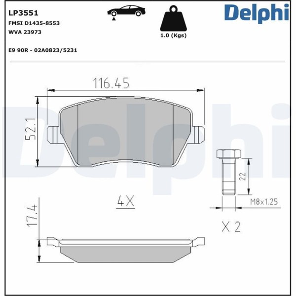 Delphi BremsbelÄGe Satz Vorderachse Passend FÜR Dacia Dokker Duster Lodgy Logan-image