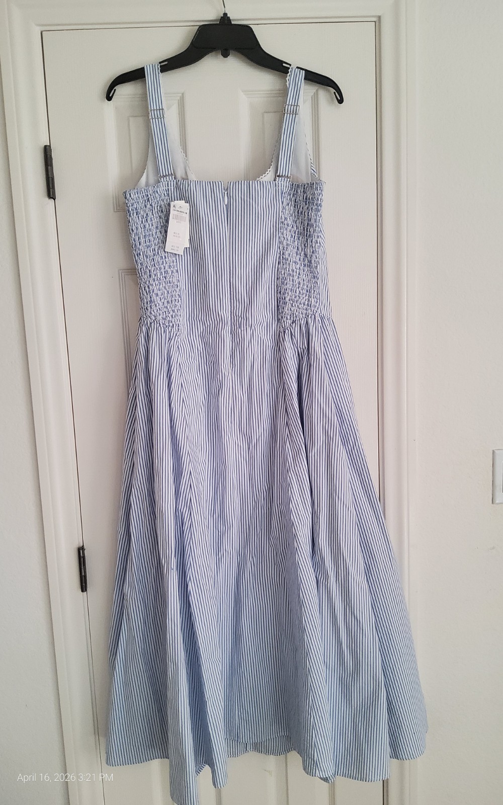 abercrombie fitch Wide Blue White Stripe Rouched Maxi Dress Sz L