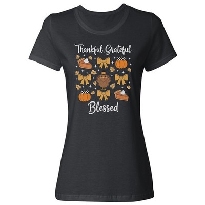 Thankful Grateful Blessed Turkey Thanksgiving 2025 Ladies' Crewneck T-Shirt