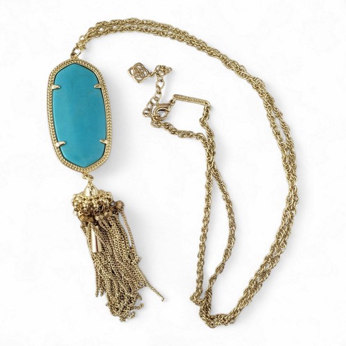 Kendra Scott Rayne Gold Plated Turquoise Blue Magnesite Tassel Necklace Retired - Picture 2 of 8