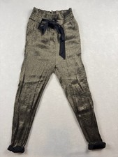 Zara Paperbag Trousers High Waist Gold Metallic Shimmer Jogger Pants Small