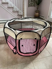 Pink Black White Large 40”x21.5” Round Portable Foldable Pet Playpen Indoor/Out