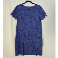 Ann Taylor $140 Size 8 Classic Blue Short Sleeve Scalloped Mosaic Lace Sheath