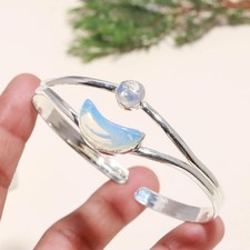 Opalite Gemstone 925 Sterling Silver Jewelry Bangle Women Cuff