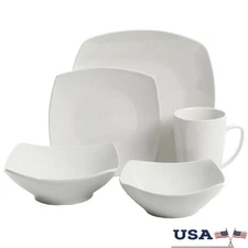 40 Pcs White Ceramic Dinnerware Set Dishwasher Microwave Safe Elegant Tableware