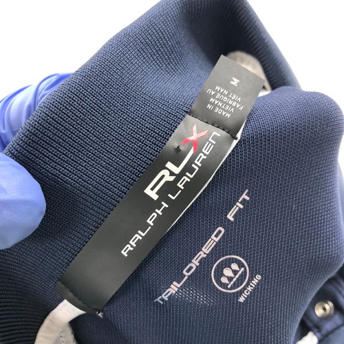 RLX Ralph Lauren Tailored Fit MED Wicking Gym Tennis Golf Button Polo Top Navy - Picture 7 of 7