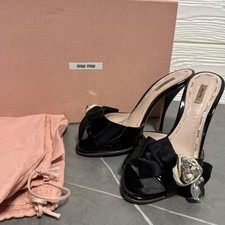 Rare Miu Miu Crystal Embellished Black Heels Sandals Women's 35.5