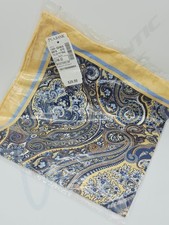 NEW Sealed Jos. A Bank Yellow  Blue Paisley 100 Silk Pocket Square, 17"x17"