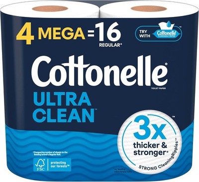 Cottonelle Ultra Clean Toilet Paper - 4 Mega Rolls, 284 Sheets Each, Unscented
