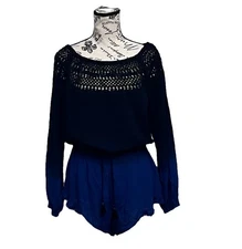 Victorias Secret Long-sleeve Crochet Detail Swim Cover-up Romper Colorblock M