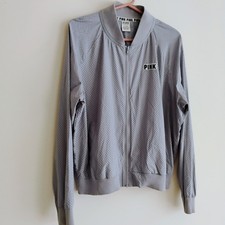 Victoria's Secret Pink Nation Gray Windbreaker Track Hiking Tennis Jacket LARGE