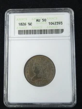 1826 classic head half cent Soapbox Anacs Au50