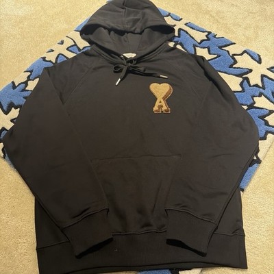 Ami Paris Black Pullover Hoodie Brown Heart Size L PREOWNED