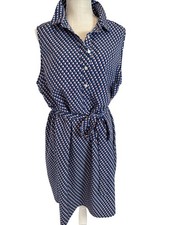 Banana Republic Womens Sleeveless Belted Dress Size 18 Blue/Red/White Pattern