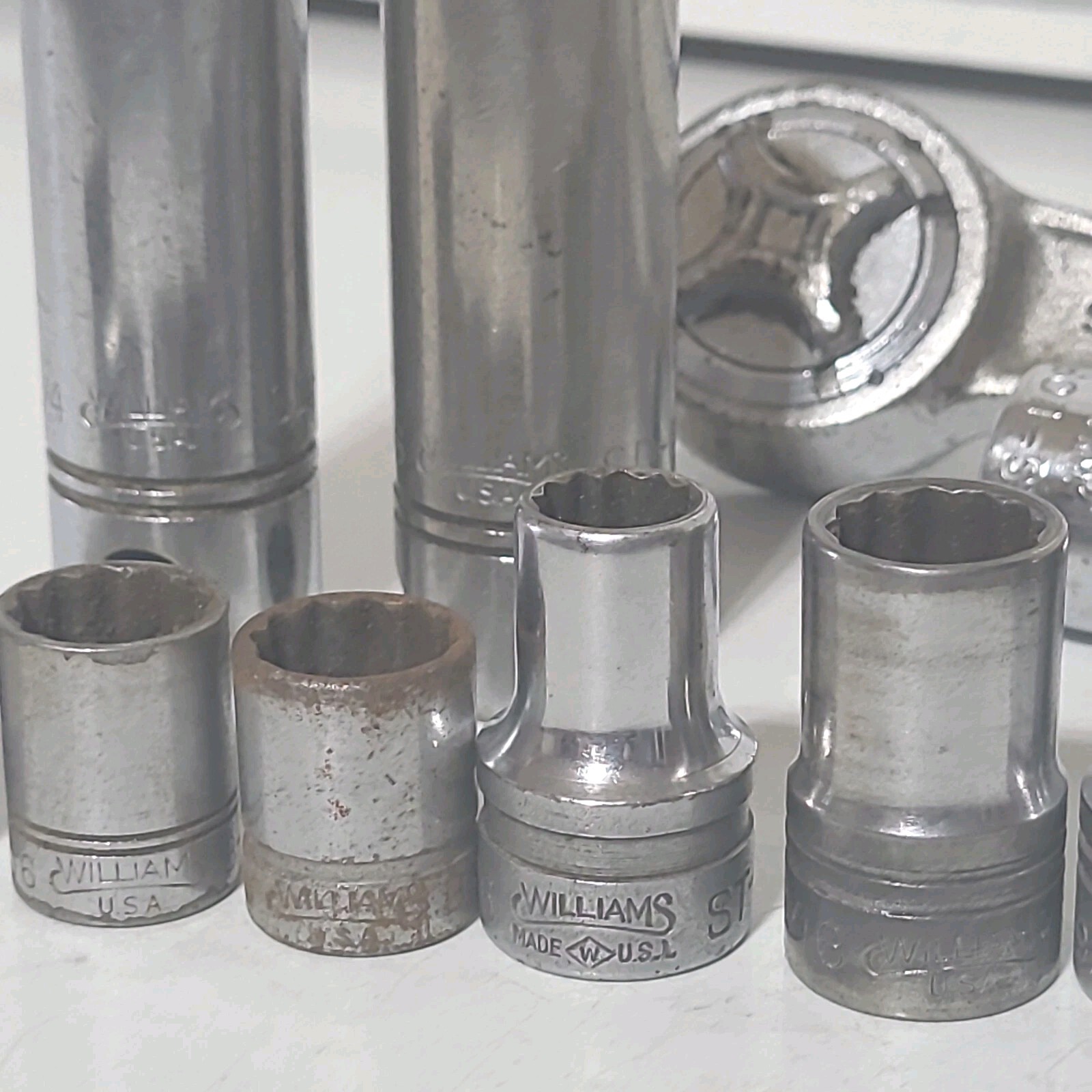 Vintage 15 Pc Williams 1/2" Dr. Mixed Socket Set Scroll Logo S-52 Ratchet Tools 