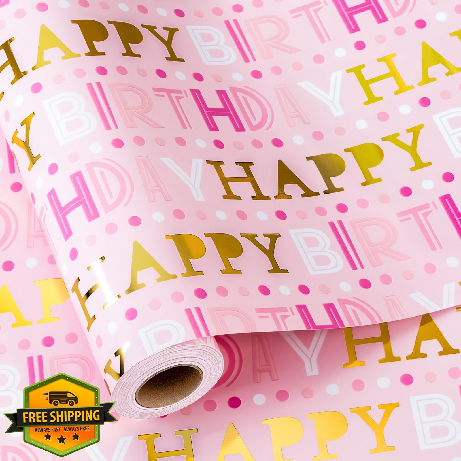 Roll, Pink And Gold Wrapping Paper, Gold...