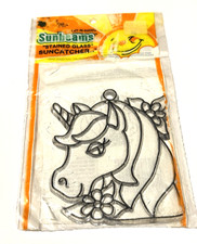 VTG Sunbeams Stained Glass Suncatcher Unicorn Head 3094 Plastic Paint NOS READ