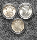 1-1941D and 2-1942D Mercury Dimes Lot of 3 Coins 90% Silver