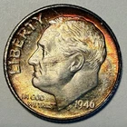 1946-D Roosevelt Dime, Gem BU, Rainbow Toned! Tough Date For Nice Color