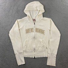 VTG Y2K Abercrombie  Fitch Hoodie Womens L Distressed Full Zip Logo Stitched