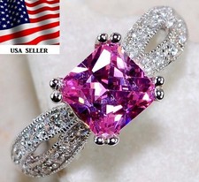 2CT Treated Pink Sapphire  Topaz 925 Solid Sterling Silver Ring Sz 6 UB4-4