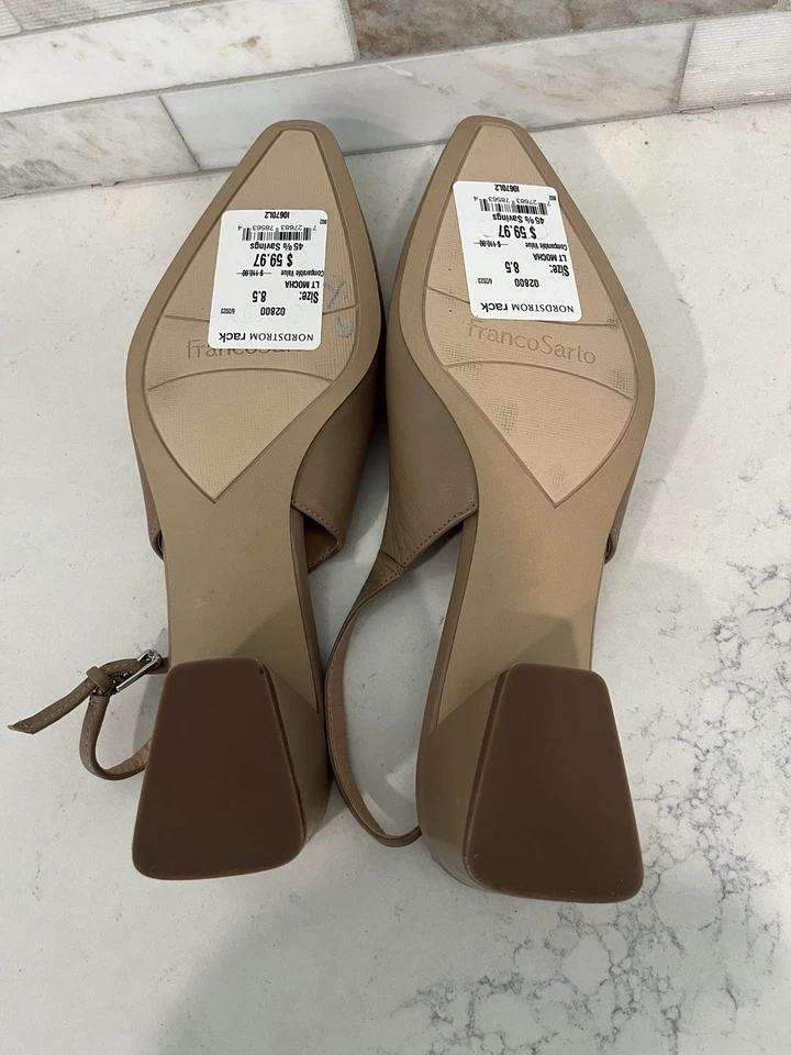 Zapatos Franco Sarto Nuevos con Etiquetas Beige Tostado Tacón Bloque Talla 8.5 Cuero Foto 3 de 4