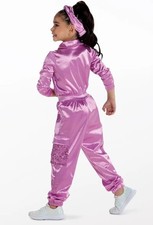 Weissman Showtime 17354 Ultraluminary Pink Dance Satin Cargo Jumpsuit Size IC