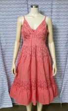 Women Ombre Dip Dye Coral Eyelet Lace Dress S vneck summer sale