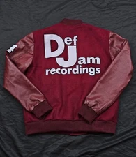 Def Jam Recording Snoop Dogg Black Wool with Leather Bomber Varsity Jacket