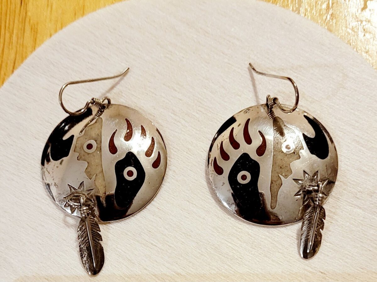 Early 1900's Vintage Navajo Dangling Native American Jewelry Silver Earrings Early 1900's Vintage Navajo Dangling Native American Jewelry Silver Earrings