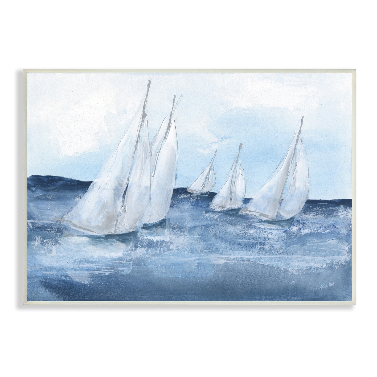 Stupell White Sailboats Coasting Ocean Waters Blue Tide Wood