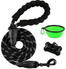 Large Dogs Heavy Duty Leash 5 FT w/ Padded Handle, Water Bowl Poop Bag Capsule