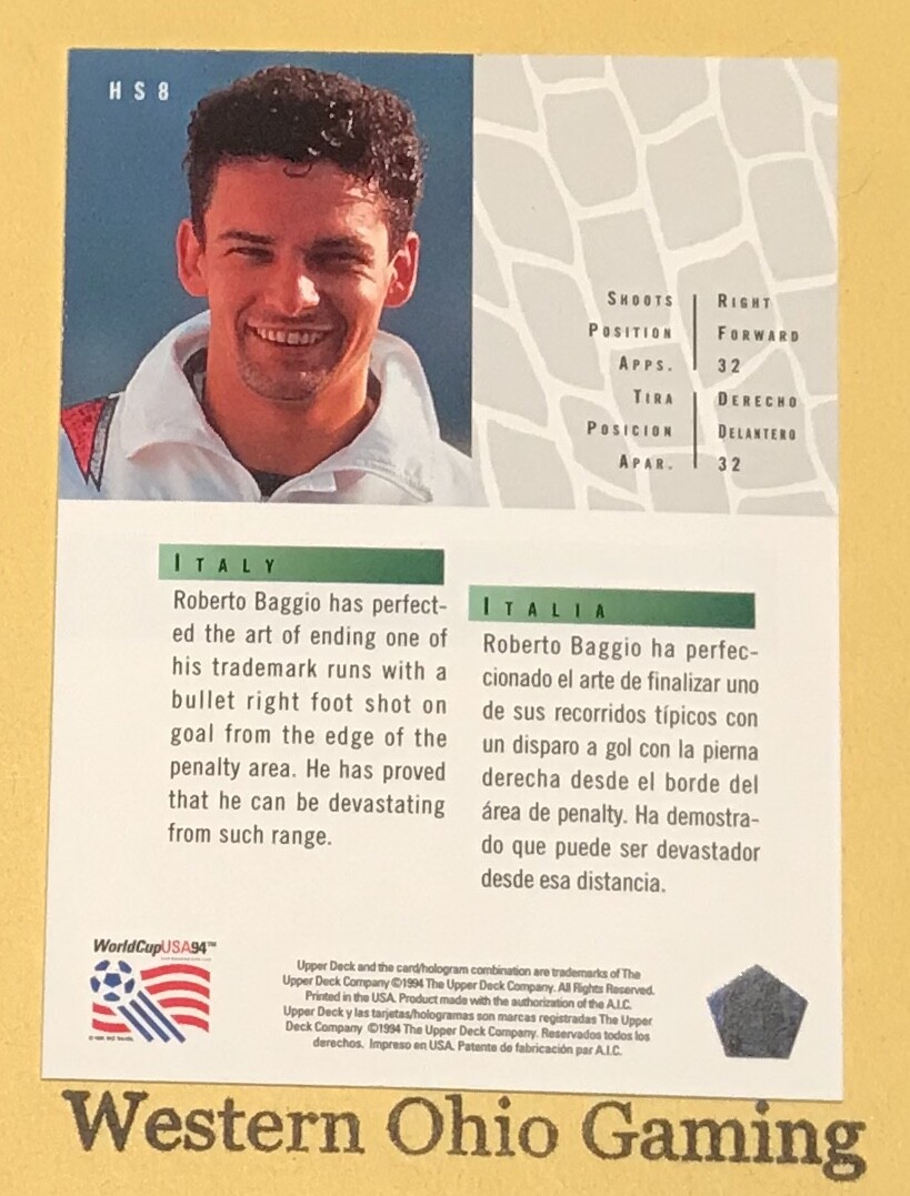 1994 Upper Deck World Cup USA Roberto Baggio #HS8 Hot Shots Soccer