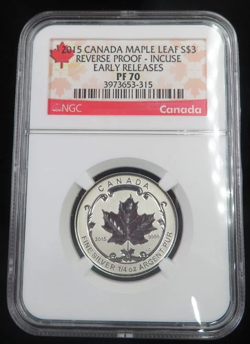 2015 Canada $3 Silver Reverse Proof Incuse Maple Leaf NGC PF70 1/4 oz .9999