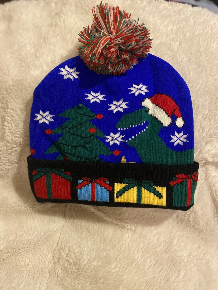 Chapéu de Natal gorro, boné de malha crianças/adultos com luz LDA, azul - Imagem 2 de 3